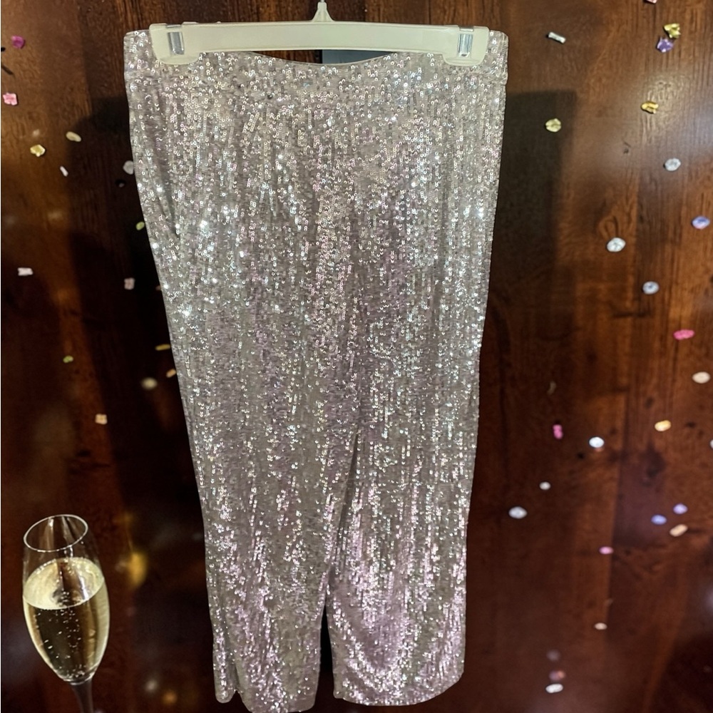 Express Glittering Silver Cropped Pants